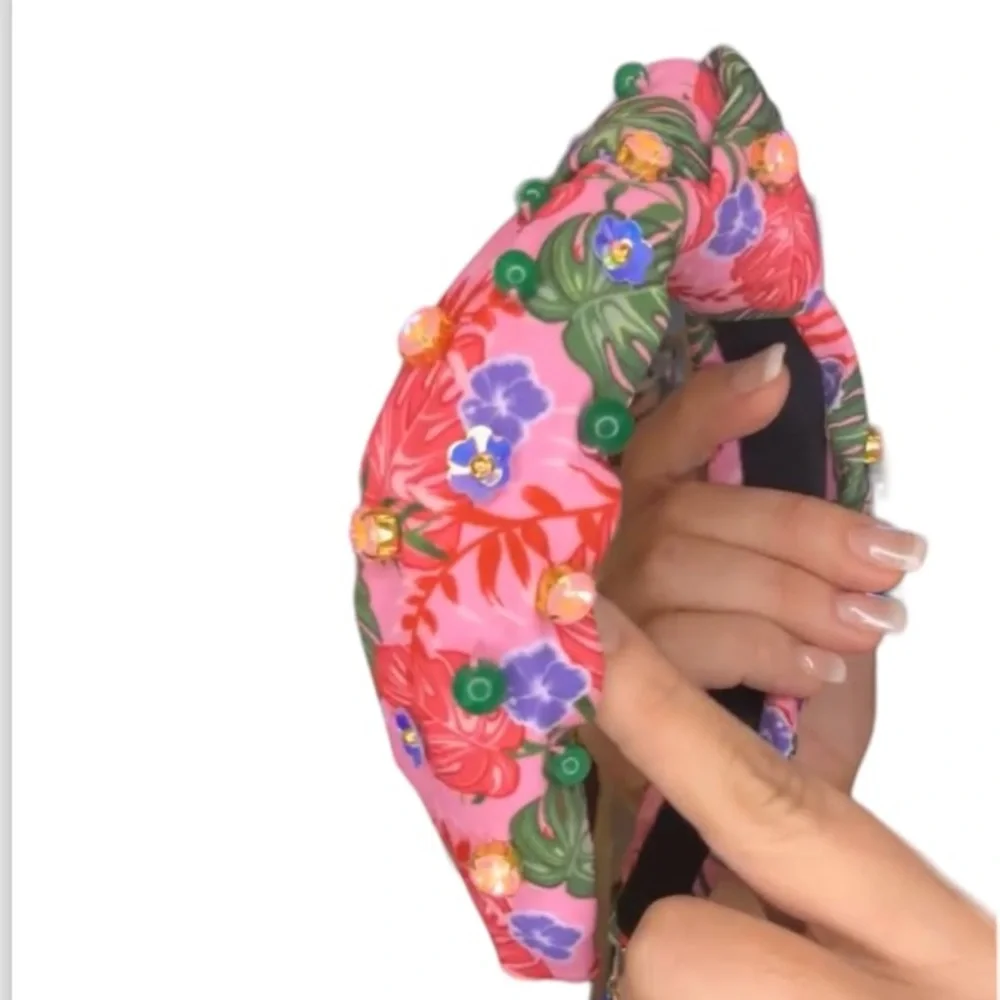 BRIANNA CANNON CHILD SIZE PINK LUAU HEADBAND WITH CRYSTALS & BEADS